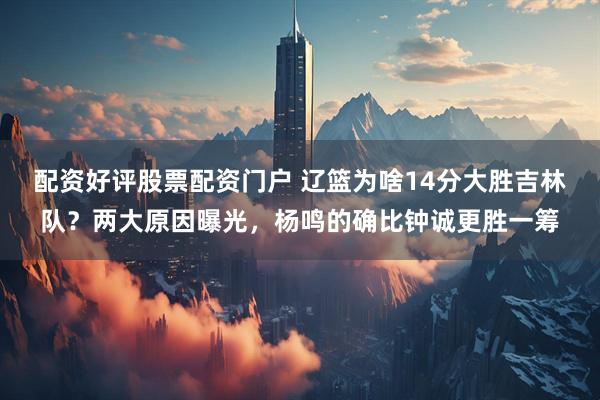 配资好评股票配资门户 辽篮为啥14分大胜吉林队？两大原因曝光，杨鸣的确比钟诚更胜一筹